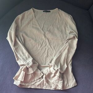 SHEIN Cream Wrap Ruffled Blouse